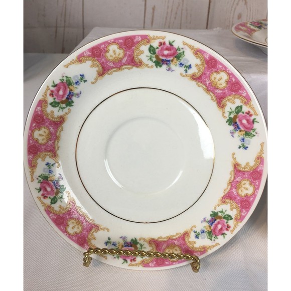 Elegant Pink & Gold Floral China Teacup Set of 2 Pink Tea For Two - Picture 3 of 8